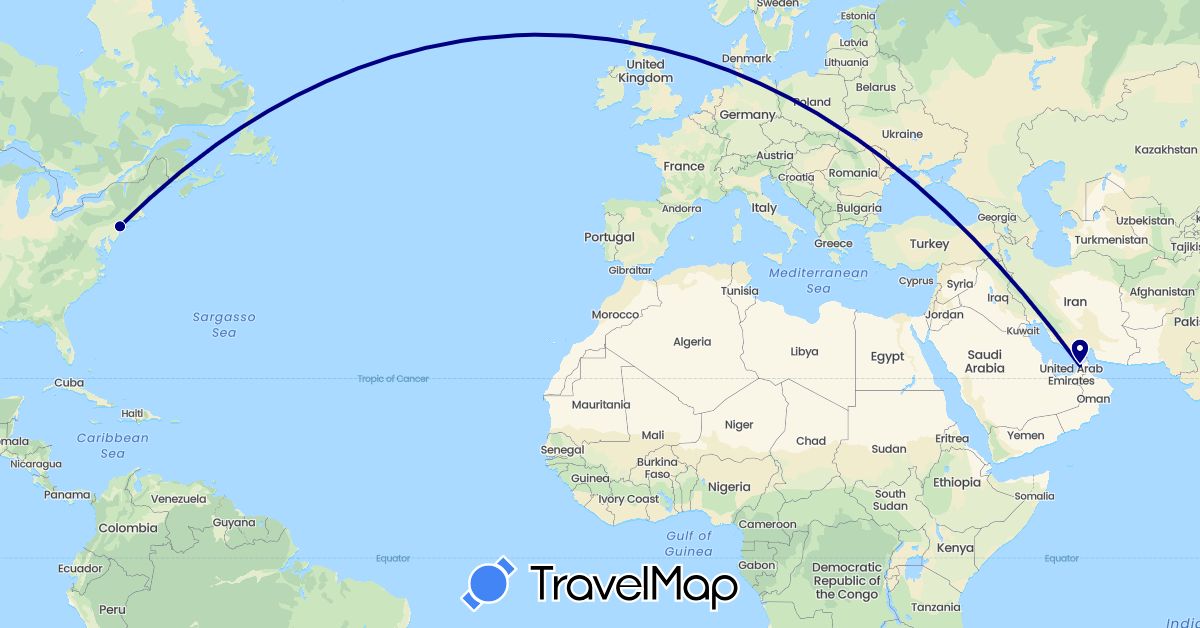 TravelMap itinerary: driving in United Arab Emirates, United States (Asia, North America)